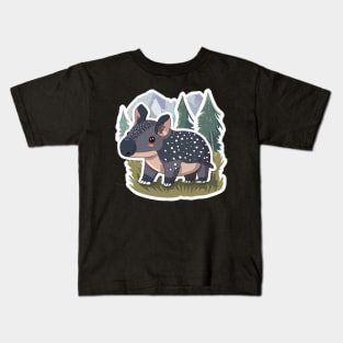 Cute Mountain Tapir Illustration - Adorable Animal Art Kids T-Shirt